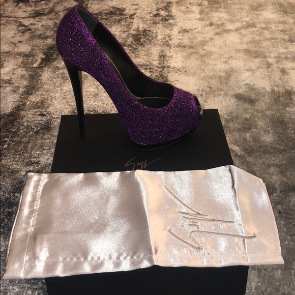 Giuseppe Zanotti Purple Lurex Peep Toe Pump - Picture 4 of 5